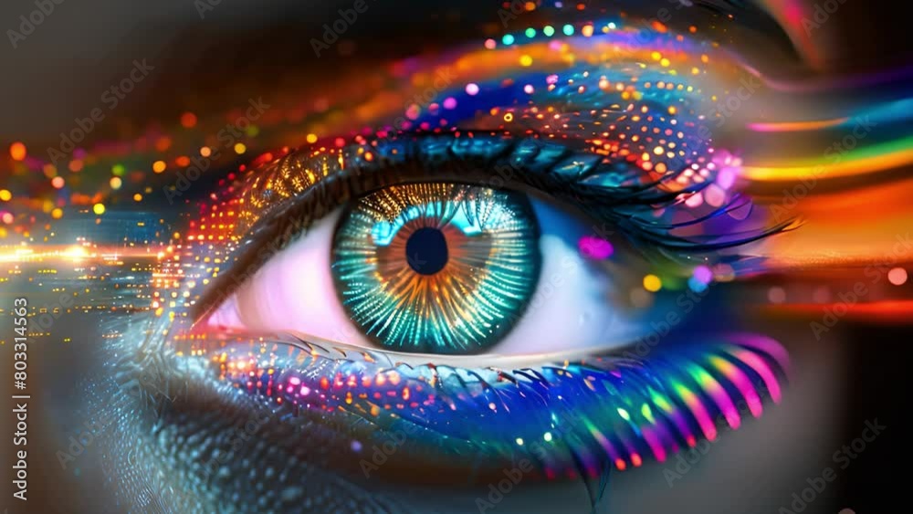 Aufkleber a detailed close-up of an eye overlaid with glowing digital patterns.