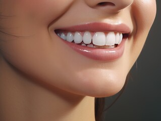 Close-up portrait of woman with beautiful white teeth smiling