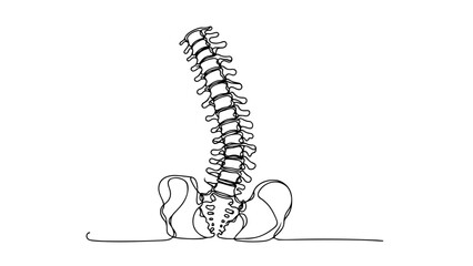 Single line drawing of a realistic human spine