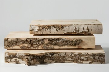 Fototapeta premium Bare Birch Ply Podium A podium made from untreated birch ply, celebrated for its simplicity and natural texture. stock photographic style