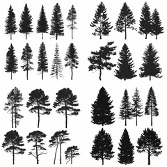 Fototapeta premium black tree silhouette set pure badge eco outline recreation breath emblem label protection graphic pine trunk woodland