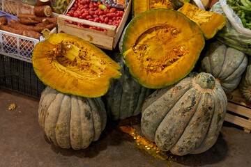 close-up of some pumpkins for sale at a market in Argentina