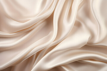 Fototapeta premium Background of wavy and creased ivory silk satin material, capturing the fluid movement and delicate texture of luxury fabric, Generative Ai,