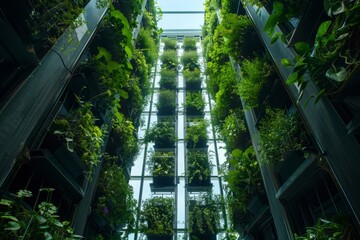 Vertical vegetable garden farm in a greenhouse