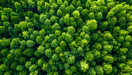 Aerial view of a dense green forest with lush trees, environmental protection, sustainability, ecology and environment day concept