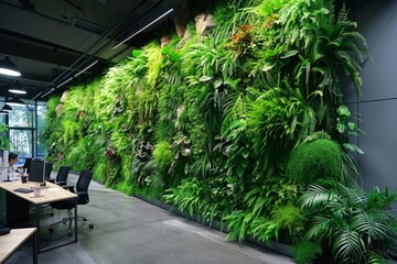 Modern office with vertical garden, landscaping concept