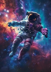 Astronaut in spacesuit floating in the vastness of space