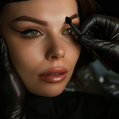 Woman getting makeup applied in salon