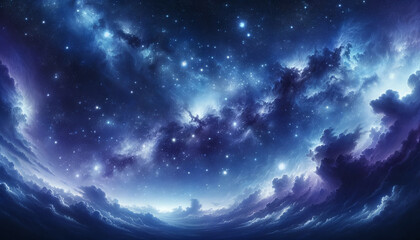 Fototapeta premium Sweeping Starfield in Deep Blue and Silver Hues