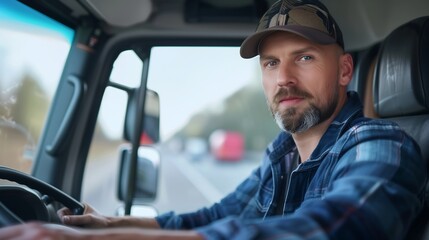 Focused Truck Driver on the Road