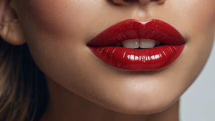 Fototapeta premium Woman's lips and red lipstick, close-up