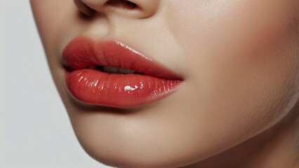 Woman's lips and red lipstick, close-up