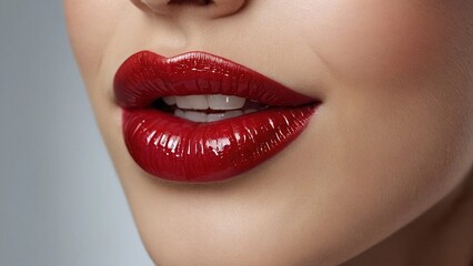 Obraz premium Woman's lips and red lipstick, close-up