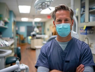 Portrait of a male dentist wearing a mask in a dental clinic - Powered by Adobe
