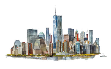 Panorama of Lower Manhattan view From the North city isolated on Transparent background.