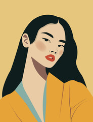 Asian woman modern icon avatar. Asian woman design. Abstract contemporary poster. Wall art design. Vector stock