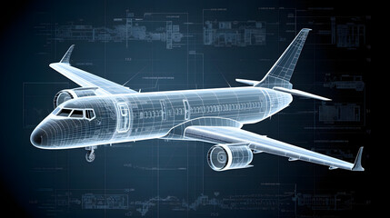 Aerospace Technology Blueprint on Gray Background Aviation Innovation Visualization