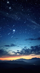 Sky with meteors and stars