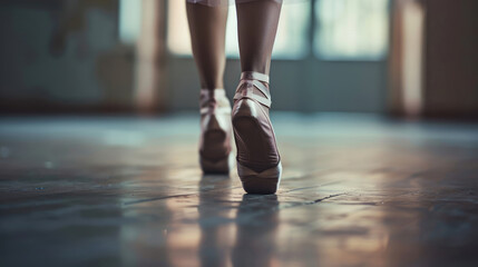 Close-up classic ballerina's legs in pointes on floor - Powered by Adobe