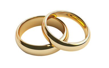 Pair of Golden Wedding Rings isolated on Transparent background.