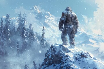 Monster creature Bigfoot in the mountains