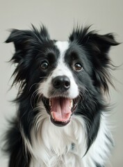 A happy border collie dog is looking at the camera