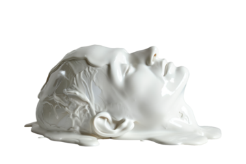 Melted man male mannequin white head, isolated white transparent background