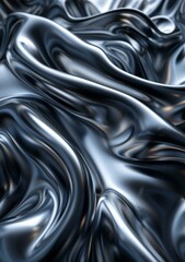 Abstract 3D rendering of a wavy silver metallic surface