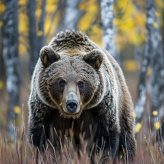 Close-up portrait of a large male grizzly bear in the fall