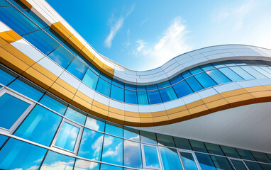 Obraz premium façade d'un bâtiment à l'architecture moderne aux lignes courbes