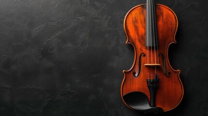 Closeup cropped a classic violin music instrument copy space on dark background. AI generated image