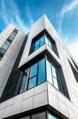 fa&ccedil;ade d'un b&acirc;timent &agrave; l'architecture moderne sur ciel bleu