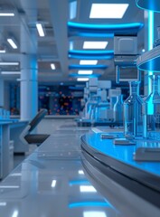 Blue and white futuristic laboratory interior