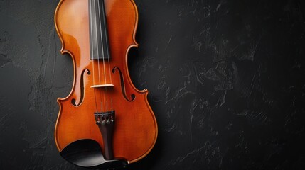 Closeup cropped a classic violin music instrument copy space on dark background. AI generated image