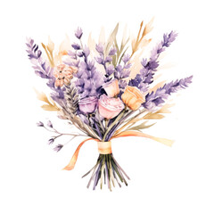 Watercolor painting of a lavender flowers bouquet