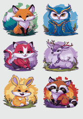 A collection of adorable chibi animal characters vector illustrator