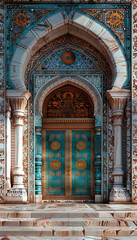 Obraz premium Vertical recreation of a big porthic entrance of a ancient mosque