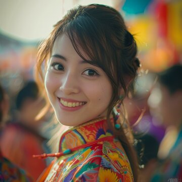 Portrait of a young smiling Chinese woman in traditional clothing