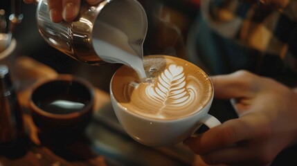 Barista Crafting Latte Art in Local Café