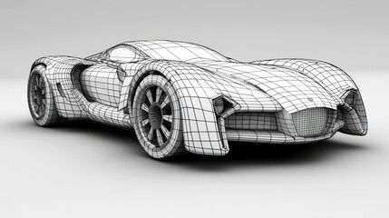 3d rendered wireframe car model expensive luxury car blender diagram flowchart  black and white 