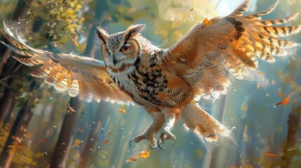 Owl Breaks Free from Digital Canvas A Vibrant Flight of Impressionist