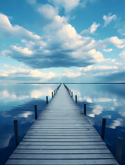 Obraz premium wooden bridge over the sea. Gateway to Serenity: Dock Leading into the Vast Azure Sea