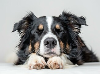 A cute Border Collie dog is sleeping with its eyes closed