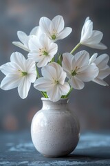A white flowers are in a vase on top of the table, AI