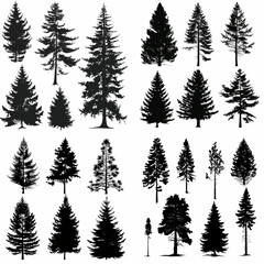 black tree silhouette set pure badge eco outline recreation breath emblem label protection graphic pine trunk woodland