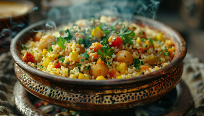 Recreation of couscous in a exotic bowl	