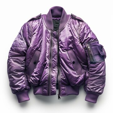 Purple nylon bomber jacket with patch pocket