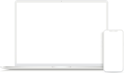 Obraz premium Laptop computer and mobile phone clay mockups isolated on white background