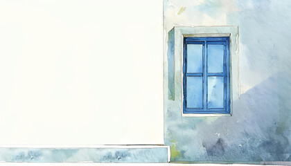 A realistic watercolor composition depicting a minimalist architectural element, such as a simple window or a clean line of a building