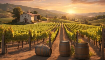 A Picturesque And Photorealistic Vineyard At Sunse  3